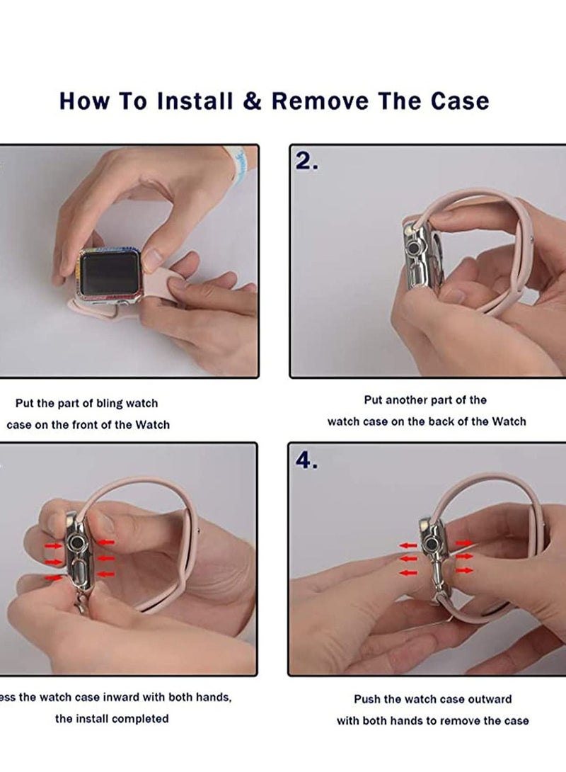 Y&D Compatible for Watch Case Suitable Iwatch 6 Generation 5/ 4/ 3/ 2/ 1 Protective 42mm Color Diamond Silver Type Colorful Square IWatch Cover Frame with Women and Men - Image 5