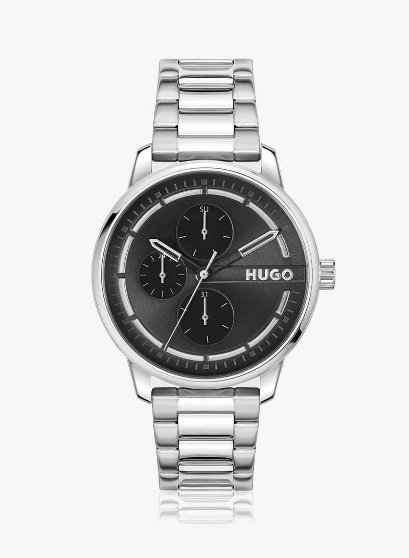 HUGO #Stamp Multi Collection Analog Multifunction Quartz Watch For Men With Silver Stainless Steel Bracelet - 1530368
