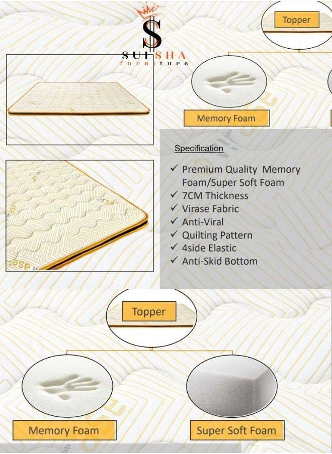 SULSHA - VIRASE Siries Anti-Allergic Premium Quality Super Soft Memory Foam Topper Single Size 100x190x7 Cm - Image 1