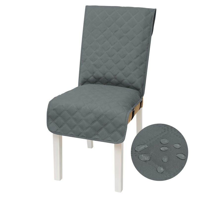 Yonus Waterproof Dining Chair Cover Office Chair Cover Water Resistant Dining Room Chair Cover Kitchen Chair Slipcover Computer Chair Cover with Anti-Slip Buckle (Grey, 1PCS) - Image 1