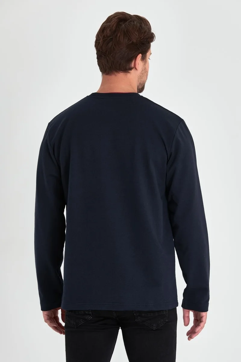 mmetalic Men's Navy Blue Double Crew Neck Standard Relaxed Cut Sweatshirt MTLCE68-LACIVERT