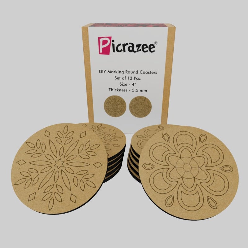 PICRAZEE DIY Engineered Pine MDF Pre-Marked 12 Round Plates Size 4x4 inch and 5.5 mm Thickness– Ideal for Art and Craft, Resin Art, Decoupage, and DIY Projects - Image 1