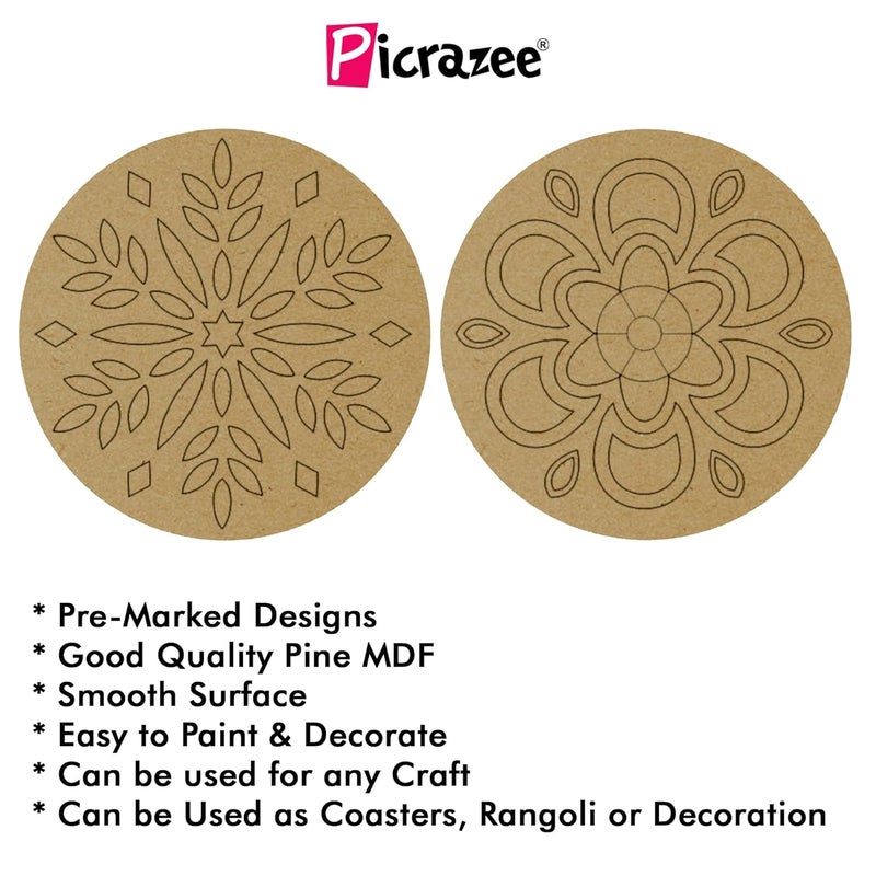PICRAZEE DIY Engineered Pine MDF Pre-Marked 12 Round Plates Size 4x4 inch and 5.5 mm Thickness– Ideal for Art and Craft, Resin Art, Decoupage, and DIY Projects - Image 3