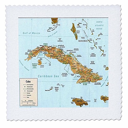 3DROSE 3dRose Print of Map of Cuba - Quilt Square, 6 by 6-Inch (qs_205044_2)  - Image 1