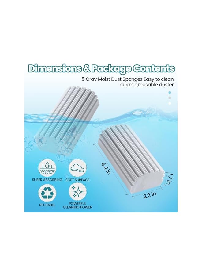 erorex 5-Pack Damp Duster, Clean Duster Sponge, Wet Sponge Reusable Washable Absorbent Soft Magical Cleaning Sponges for Blind, Cleaning Tool for Blinds, Mirrors, Floor,Railings and Ceiling Fans - Image 5