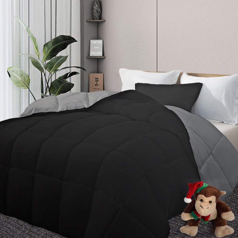DOWNCOOL Comforter Twin Size Reversible Duvet InsertBlackGrey All Season Blanket Lightweight Quilt Down Alternative Hotel Comforter with Corner Tabs BlackGray Twin 64x88 Inches
