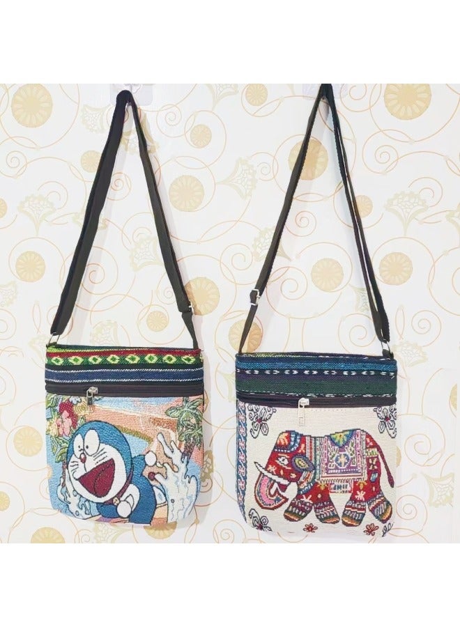 Ethnic Embroidered Crossbody Bag Cute Elephant Butterfly Chinese Style Canvas Bag Women's Fashion Mobile Phone Shoulder Bag-Color:Crossbody Bag, 14-Size:22*18cm  - Image 2