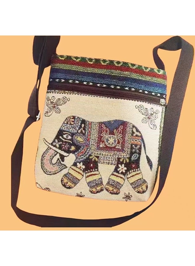 Ethnic Embroidered Crossbody Bag Cute Elephant Butterfly Chinese Style Canvas Bag Women's Fashion Mobile Phone Shoulder Bag-Color:Crossbody Bag, 14-Size:22*18cm  - Image 3