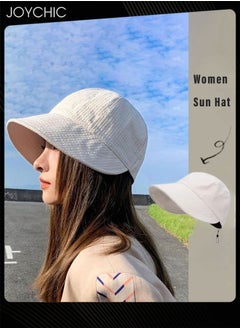 Joychic Women Spring and Autumn Versatile Bucket Hat Daily Outdoor Sun Protection Peaked Cap Adjustable Foldable Waffle Hat for Ladies Girls White  - Image 1
