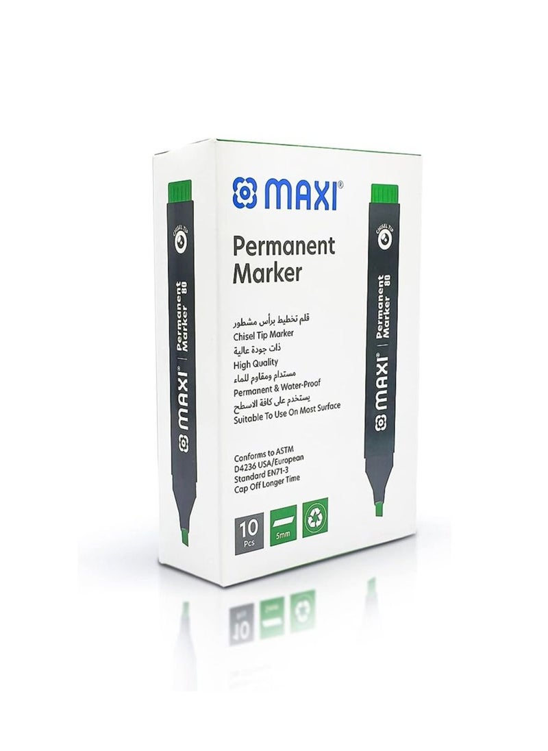 Maxi Permanent marker with Chisel tip 10pc Green