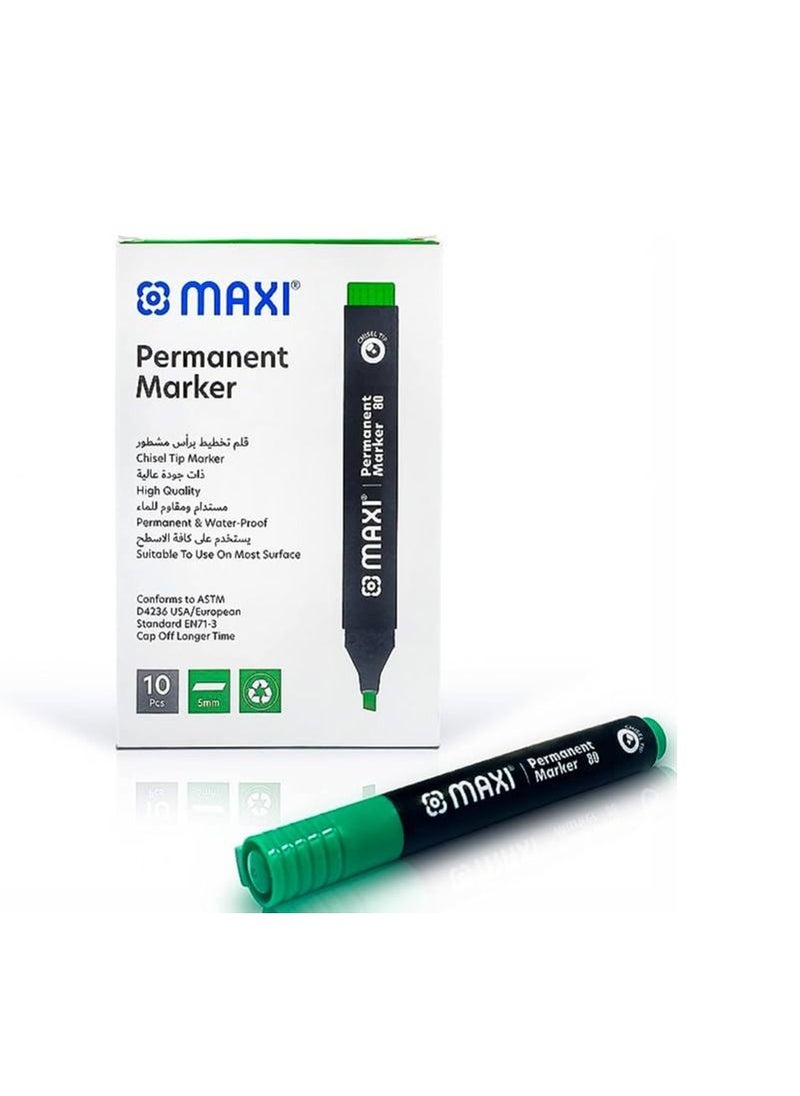 Maxi Permanent marker with Chisel tip 10pc Green