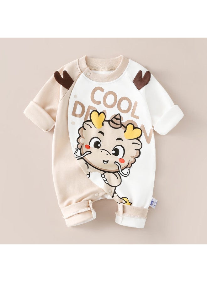 Doxiluka Duoxiluka Baby Clothes, Spring And Autumn Newborn Onesie, Newborn Romper, Full Moon Crawling Suit, Coffee White Dragon, Size 90 - Image 1