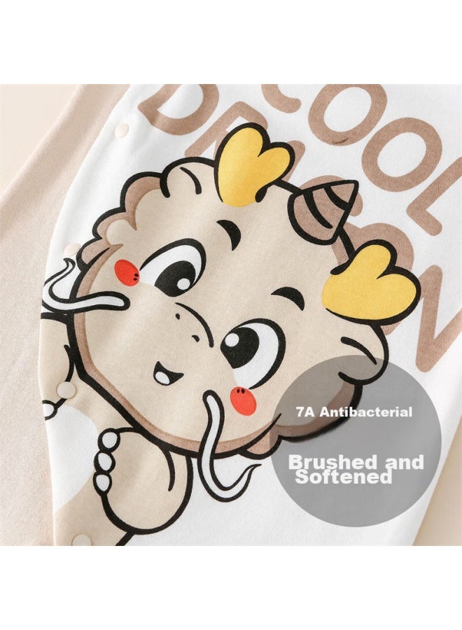 Doxiluka Duoxiluka Baby Clothes, Spring And Autumn Newborn Onesie, Newborn Romper, Full Moon Crawling Suit, Coffee White Dragon, Size 90 - Image 3