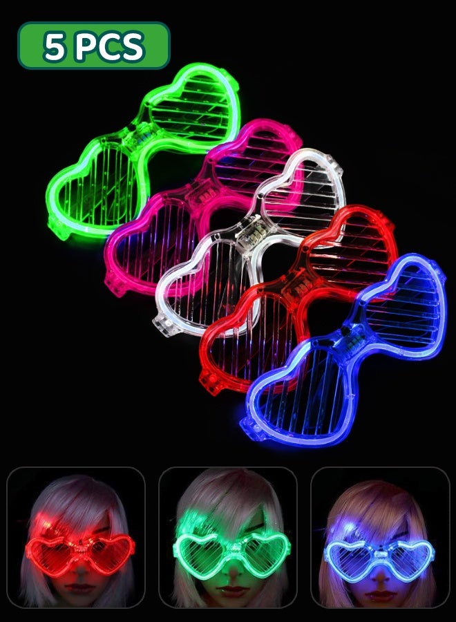 5 PCS LED Light Up Glasses for Kids & Adults, Glow in the Dark Neon Heart Shape Glasses for Party Favors, Birthday & School Events, Wedding, Great Prize for School Contest - Image 1