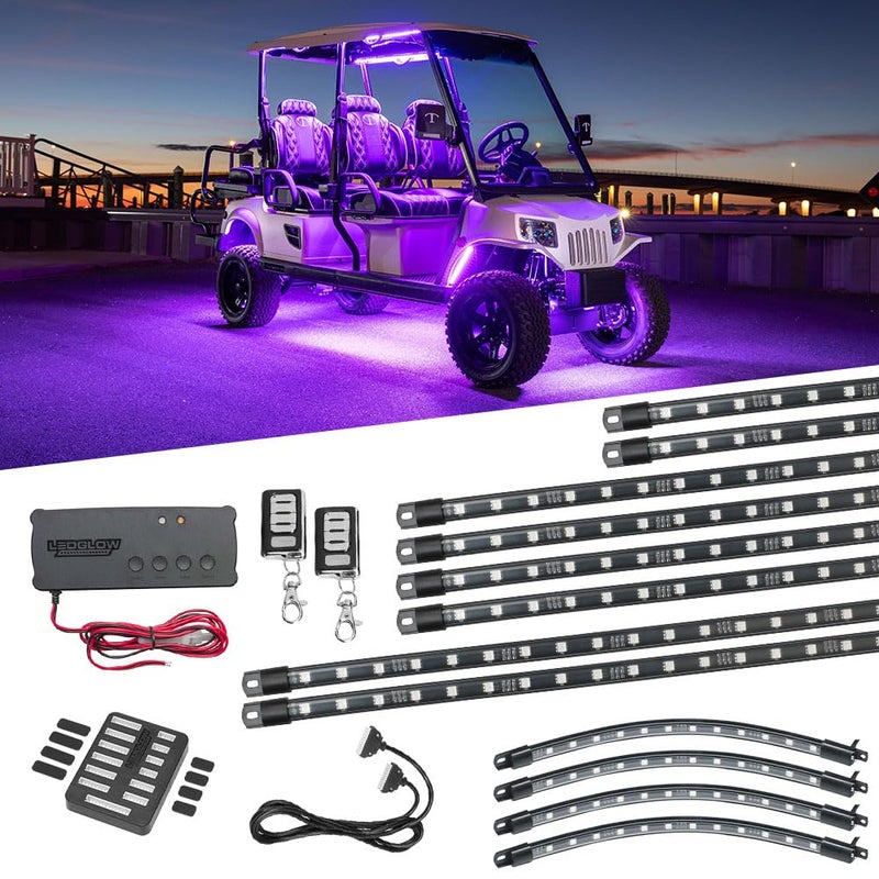 LEDGlow 12pc Million Color LED 12V72V Electric 6Seater Golf Cart Underglow Kit Canopy Wheel Well Lights Fits EZGO Yamaha Club Car ICON Evolution Tomberlin Star EV Flex Voltage Reducer