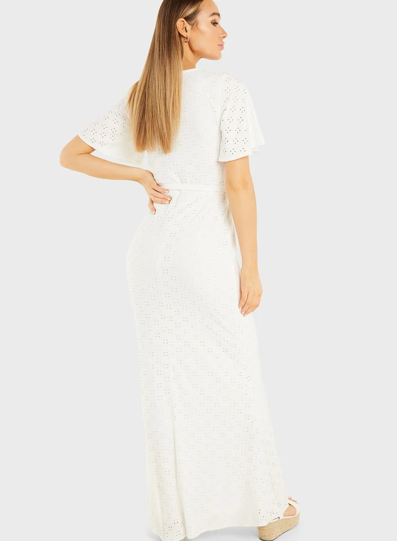 QUIZ Broderie Angel Sleeve Dress