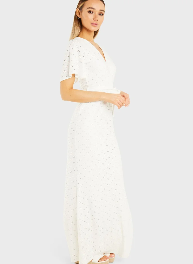 QUIZ Broderie Angel Sleeve Dress