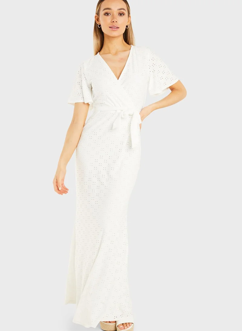 QUIZ Broderie Angel Sleeve Dress