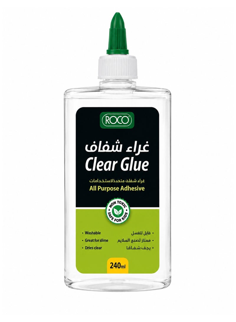 ROCO Clear Liquid Glue 240ML Strong Multipurpose Adhesive Quick Dry Transparent Non Toxic Glue For School Office Craft Paper Cardboard DIY Projects - Image 1