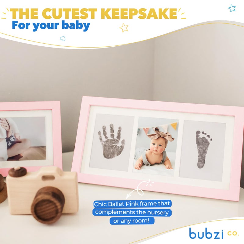 Bubzi Co Baby Handprint Kit & Footprint Photo Frame for Newborn Girls and Boys, Unique Baby Shower Gifts Set for Registry, Memorable Keepsake Decorations for Room Wall or Nursery Decor (Ballet Pink) - Image 5