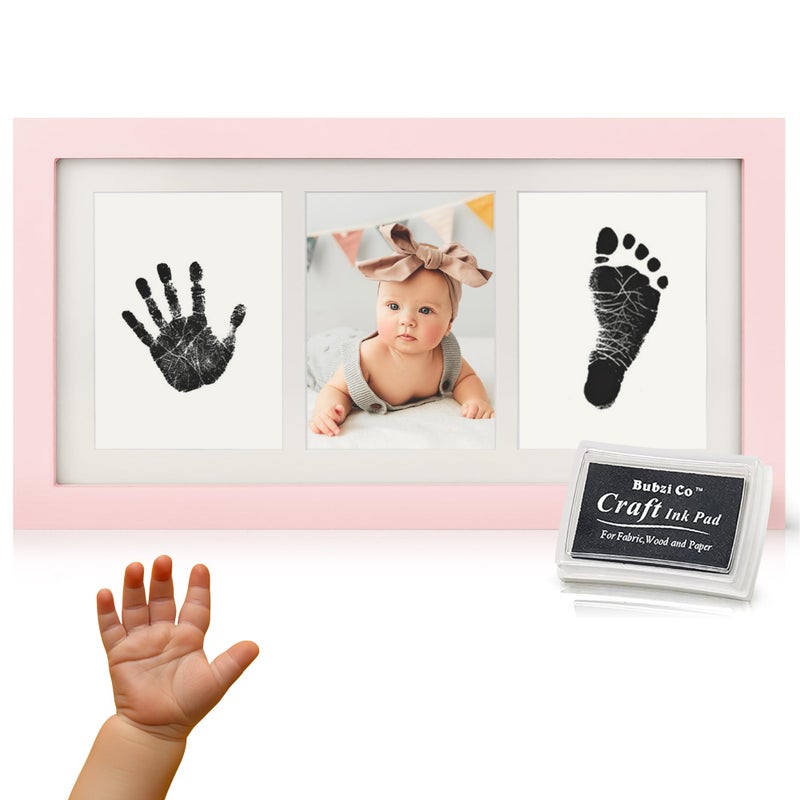 Bubzi Co Baby Handprint Kit & Footprint Photo Frame for Newborn Girls and Boys, Unique Baby Shower Gifts Set for Registry, Memorable Keepsake Decorations for Room Wall or Nursery Decor (Ballet Pink) - Image 1