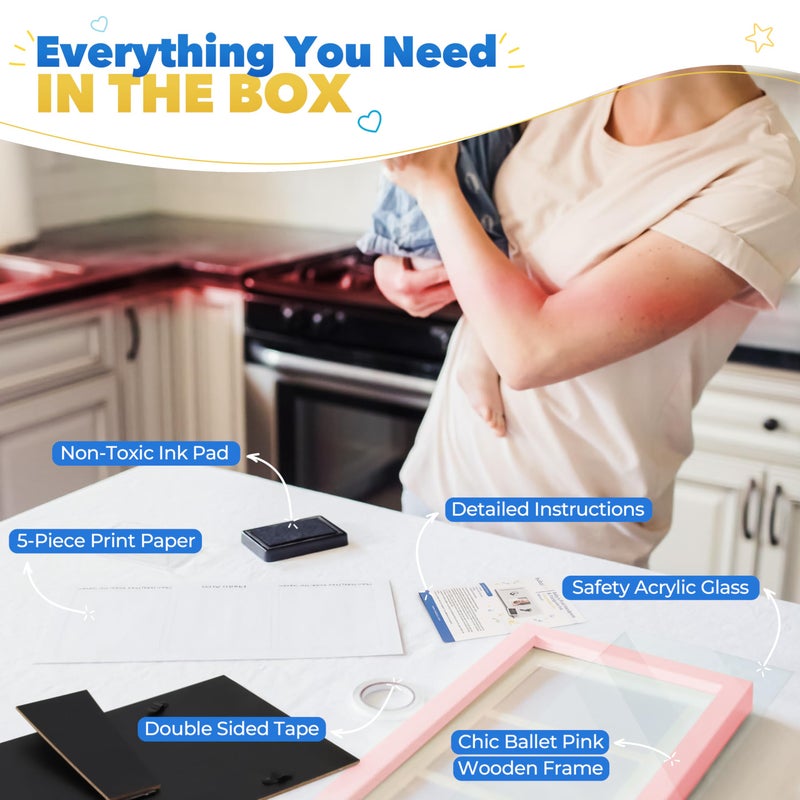 Bubzi Co Baby Handprint Kit & Footprint Photo Frame for Newborn Girls and Boys, Unique Baby Shower Gifts Set for Registry, Memorable Keepsake Decorations for Room Wall or Nursery Decor (Ballet Pink) - Image 2