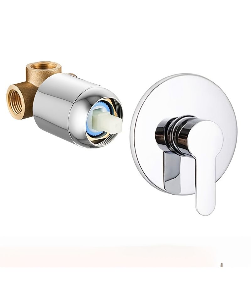 Chrome Bright Wall Mounted Single Function Shower Mixer Valve With Round Showerhead For Hot And Cold Water Control Concealed Installation Classic Style Bathroom Decor - Image 2