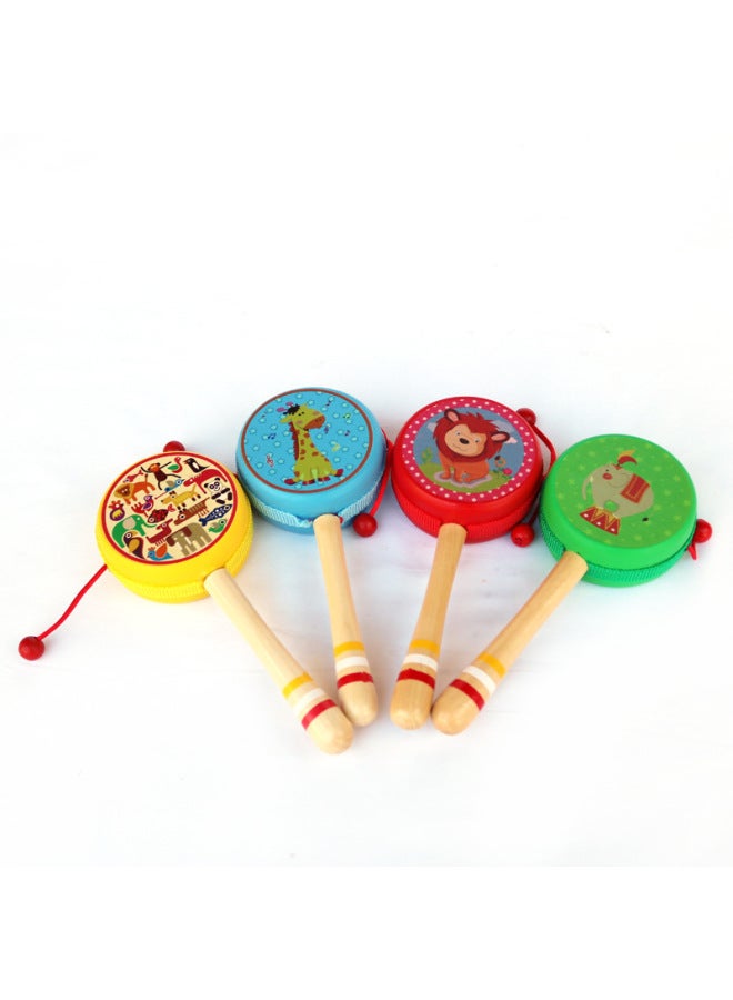 Children's Rattle Toys Wooden Toys Baby Hand Drum Spot-Color:Color Leather Rattle - Image 1