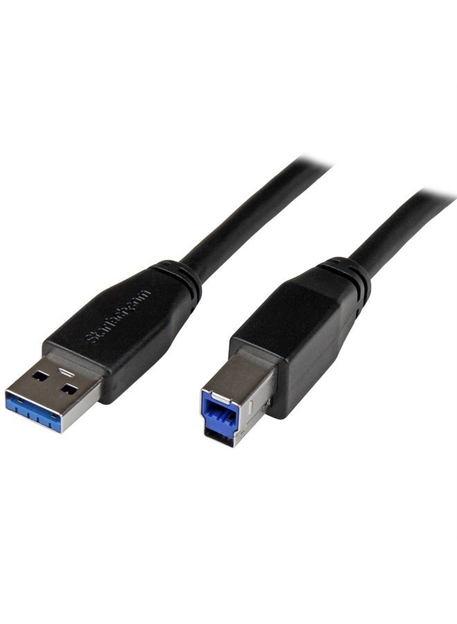 StarTech .com 5m 15 ft Active USB 3.0 (5Gbps) USB-A to USB-B Cable - M/M - USB A to B Cable - USB 3.2 Gen 1 (USB3SAB5M) - Image 1