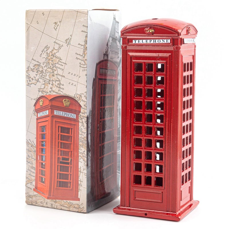 Framendino 7 Inch Retro London Telephone Booth Piggy Coin Bank Model Box for Home Decor Red