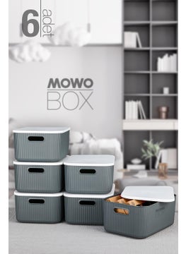 Mowo Home Trove 6 Pieces 13.4 Lt (Grey) Organizer Box with Lid, Decorative Storage Box  - Image 1