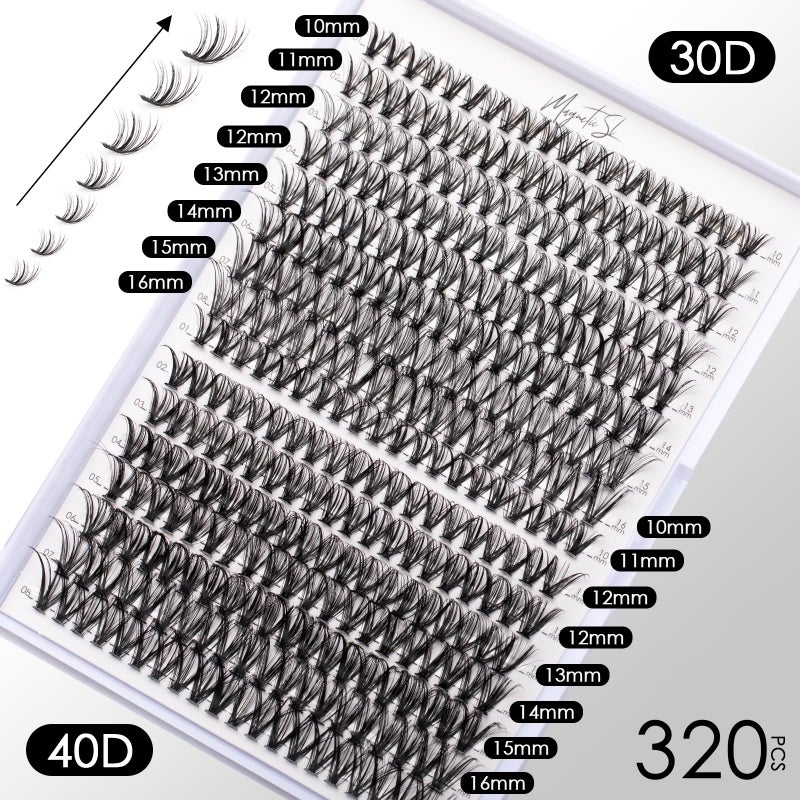 Magnetic SL طقم تمديدات الرموش DIY مع مجموعات رموش 320 قطعة فردية 30D 40D D Curl مع أداة التطبيق وملصق الرموش ومزيل الغراء، مزيج 10-16 مم 30D+40D-320 KIT - Image 2