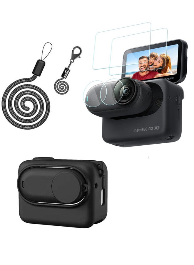 SJet - Silicone Protective Case Screen Protector for Insta360 GO3S GO 3S GO3 GO 3  Soft Rubber Bag Cover Protection LCD Lens Glass Anti-Scratch Screen Protective Cap Guard (black) - Image 1