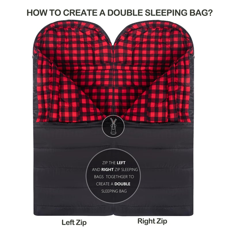 HiZYNICE Sleeping Bags for Adults Cold Weather Zero Degree Extra Large Sleeping Bag Adult Big and Tall Winter Camping XXL,Black Right Zip,90" x 39" - Image 5