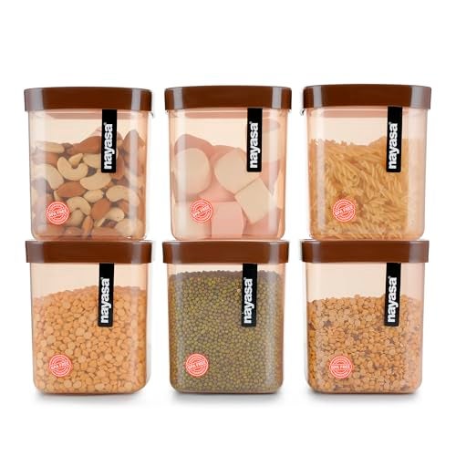 Nayasa Fusion 1000 ml BPA Free Food Grade Airtight Kitchen Storage Stackable Containers - Set of 6 | Brown - Image 1