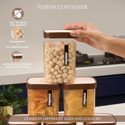 Nayasa Fusion 1000 ml BPA Free Food Grade Airtight Kitchen Storage Stackable Containers - Set of 6 | Brown - Image 2