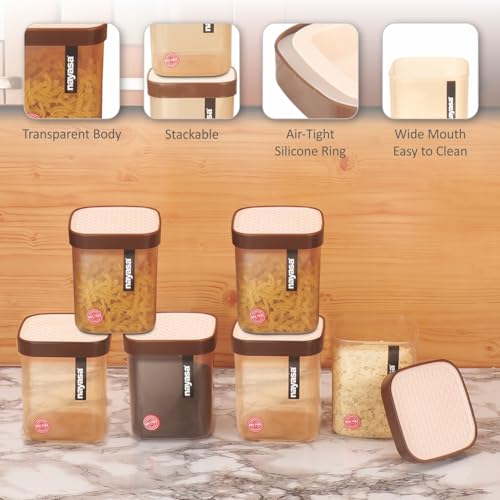 Nayasa Fusion 1000 ml BPA Free Food Grade Airtight Kitchen Storage Stackable Containers - Set of 6 | Brown - Image 5