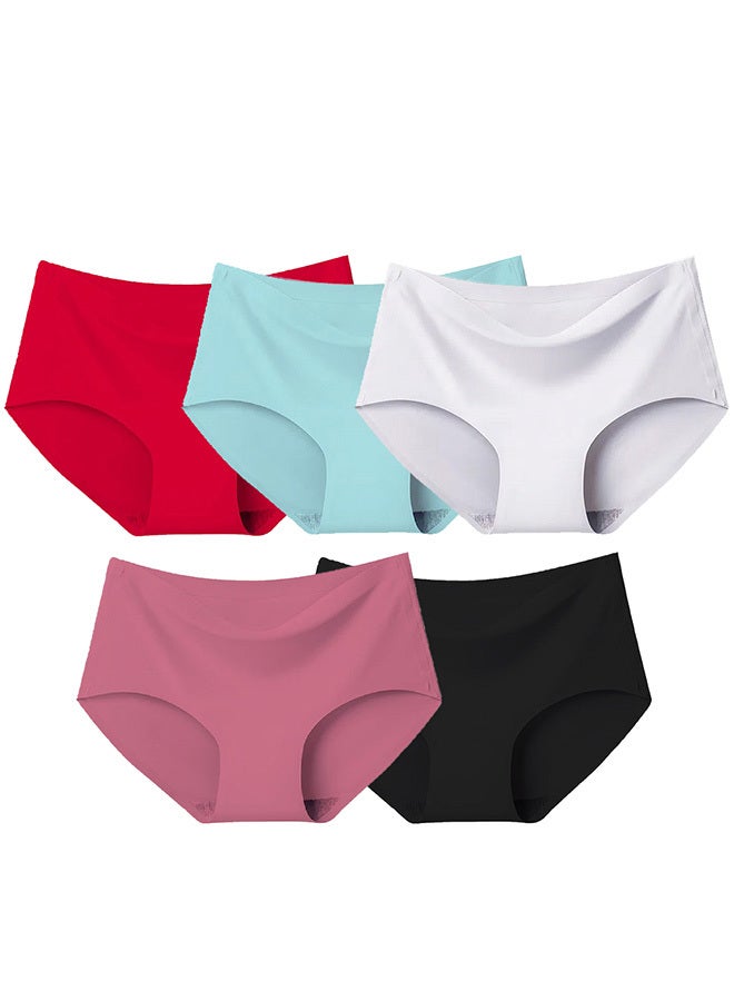 5 Packs Women's XL Size Underwear Silk Women Lingerie Seamless Women High Rise Underwear Multicolour /XL(waist 68-76/Weight 65~70kg)