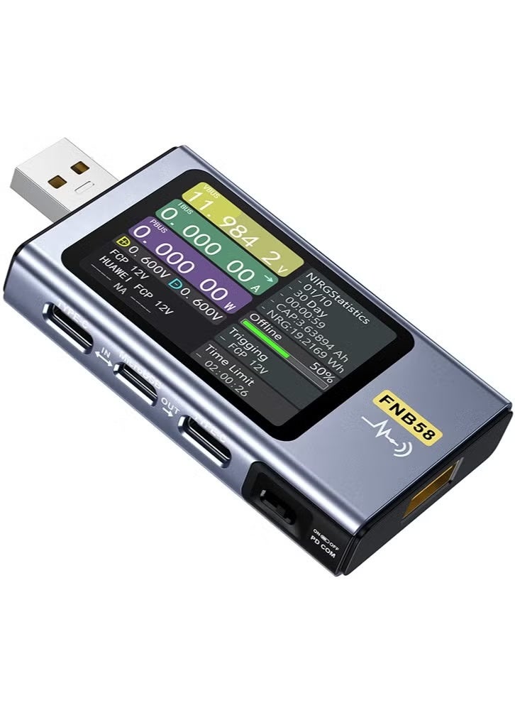 فنيرسي FNIRSI-FNB58 جهاز قياس الفولتميتر الرقمي، مقياس التيار الكهربائي، جهاز اختبار USB من النوع C، كاشف الشحن السريع، قياس السعة، قياس التموج - Image 1