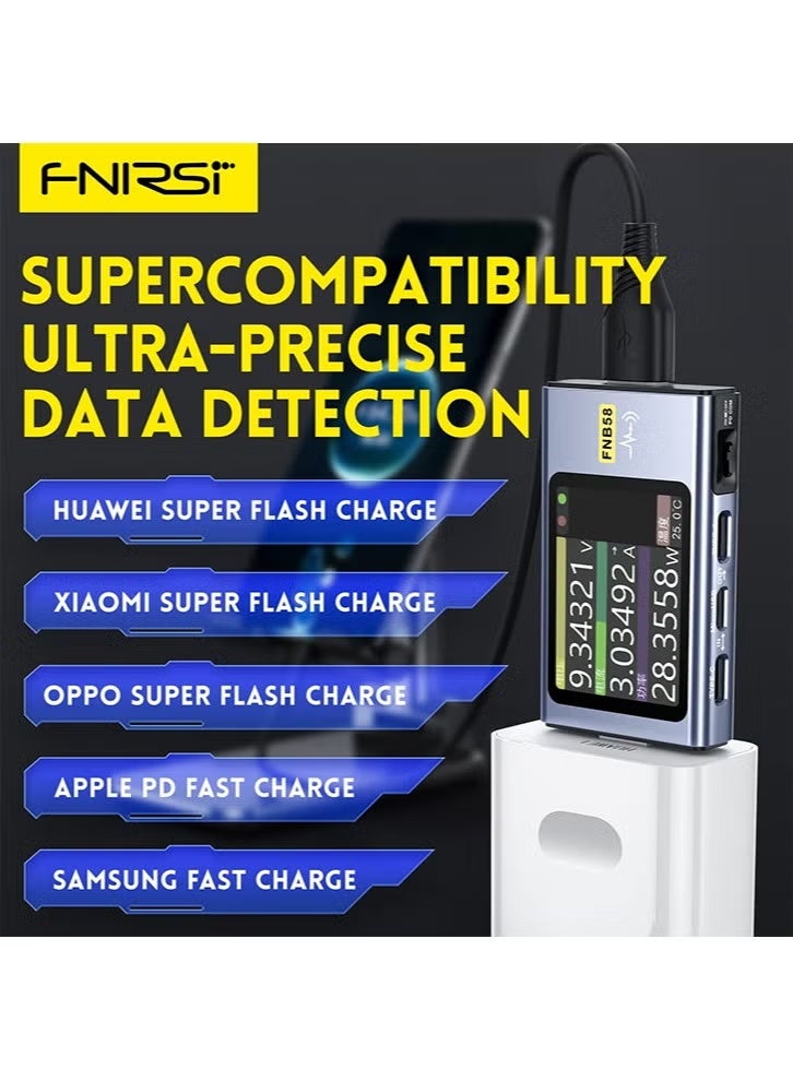 فنيرسي FNIRSI-FNB58 جهاز قياس الفولتميتر الرقمي، مقياس التيار الكهربائي، جهاز اختبار USB من النوع C، كاشف الشحن السريع، قياس السعة، قياس التموج - Image 2