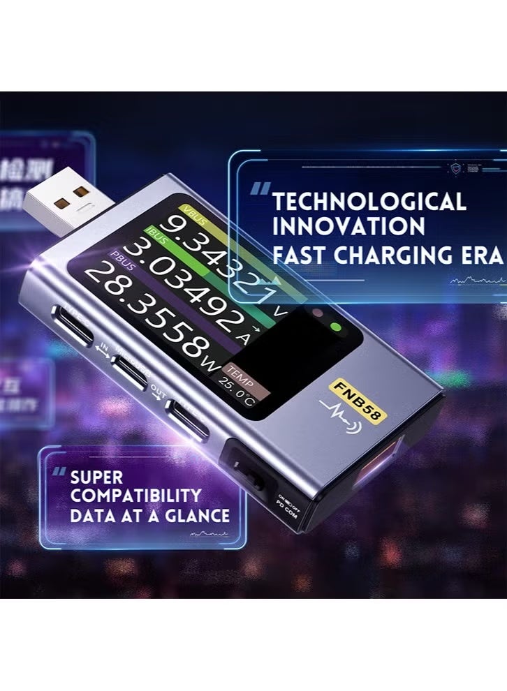 فنيرسي FNIRSI-FNB58 جهاز قياس الفولتميتر الرقمي، مقياس التيار الكهربائي، جهاز اختبار USB من النوع C، كاشف الشحن السريع، قياس السعة، قياس التموج - Image 3