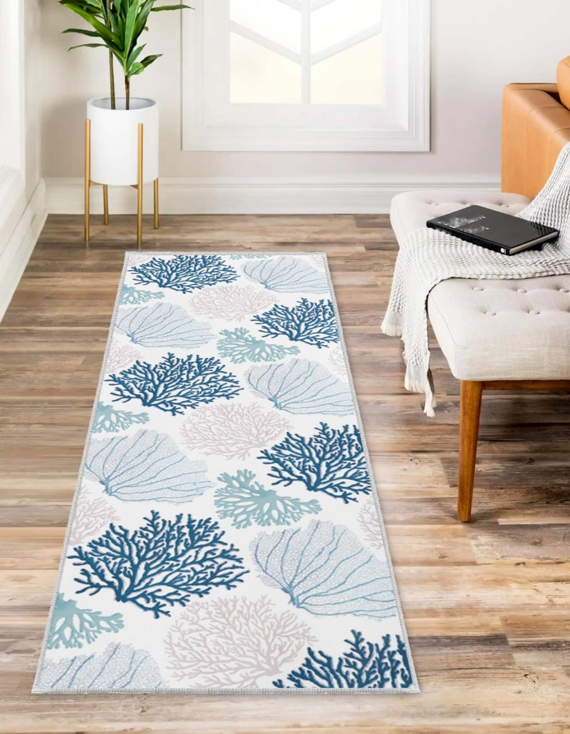 keensoft Coastal Runner Rug Beach Hallway Rugs Non-Slip Nautical Coral Machine Washable Rugs Modern Floor Carpet for Kitchen Bathroom Laundry Bedroom Living Room, 2x6 - Image 2