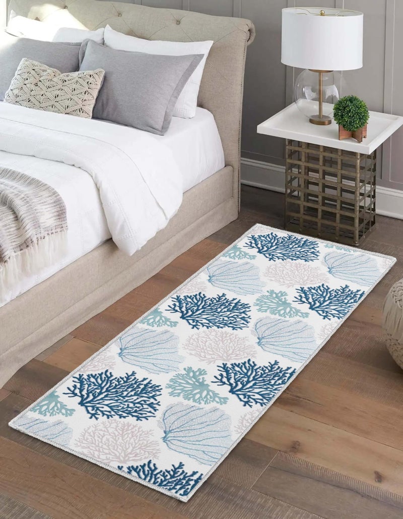 keensoft Coastal Runner Rug Beach Hallway Rugs Non-Slip Nautical Coral Machine Washable Rugs Modern Floor Carpet for Kitchen Bathroom Laundry Bedroom Living Room, 2x6 - Image 4