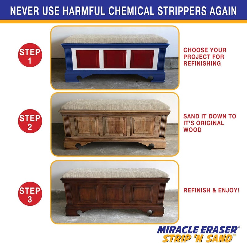 Miracle Eraser Strip 'N Sand Paint Remover | Non-Toxic, Chemical-Free Paint Stripper | Contour Sanding Blocks | Wood & Metal Surfaces | Ideal for Ornate Furniture & Fine Detailed DIY Projects - Image 2