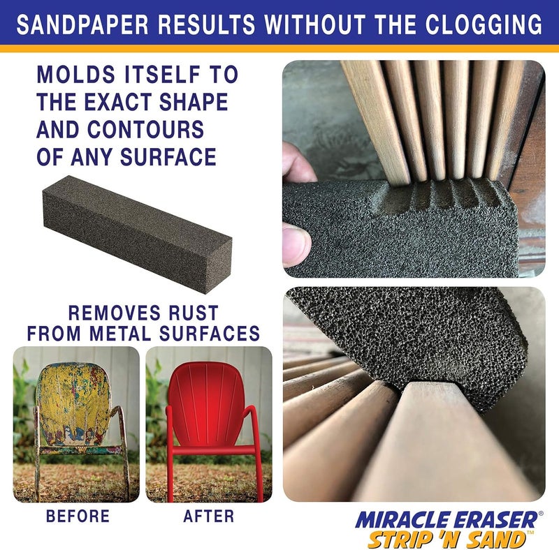 Miracle Eraser Strip 'N Sand Paint Remover | Non-Toxic, Chemical-Free Paint Stripper | Contour Sanding Blocks | Wood & Metal Surfaces | Ideal for Ornate Furniture & Fine Detailed DIY Projects - Image 1