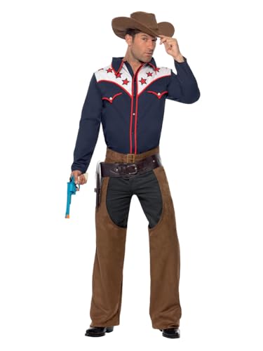 Smiffys Smiffy's Men's Rodeo Cowboy Costume with Shirt Chaps and Hat, Multi, Medium - Image 1