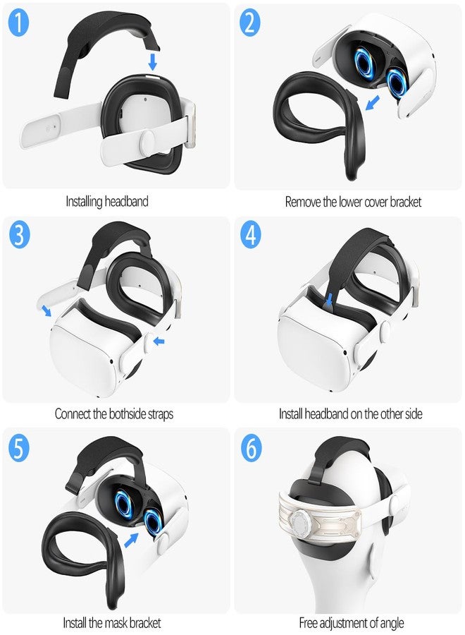 AMZDM Head Strap for Meta Quest 2 VR Headset Elite Strap Adjustable Soft Cushion Headstrap Oculus Quest 2 Replacement Wihte & Gold - Image 3