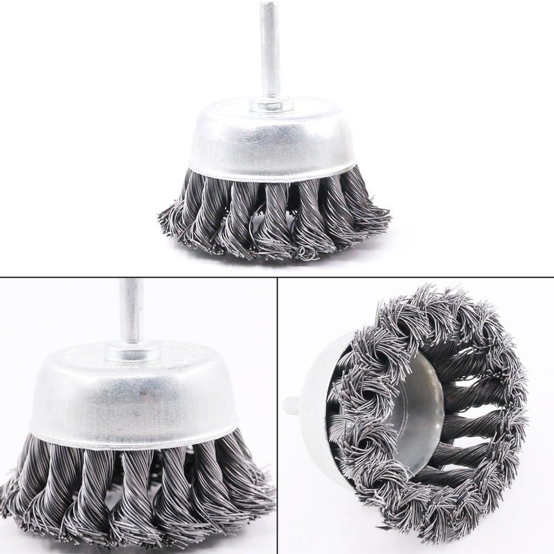 Glarks 3 Pack Knotted & Crimped Cup Steel Wire Wheels Brush & Carbon Knot Wire End Brush For Rust removal, Corrosion and Scrub Surfaces - Image 4