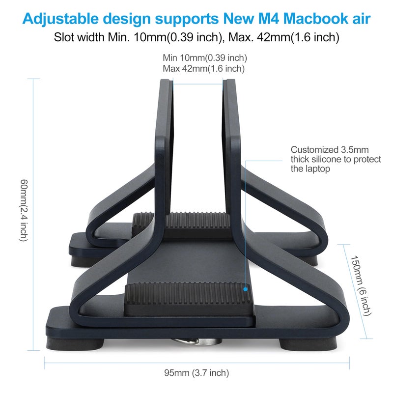 Psitek Aluminum Vertical Laptop Stand Dock Holder, Adjustable Slot Width 12-42mm, Space-Saving Upright Storage for MacBook and Laptops - Image 4
