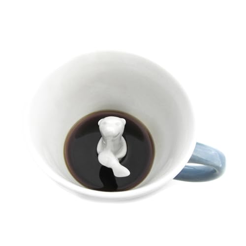 Creature Cups Sea Otter Ceramic Mug – 11 oz Gray Blue Coffee Cup with Hidden 3D Otter Inside – Unique Gift for Coffee, Tea & Ocean Lovers - Image 1